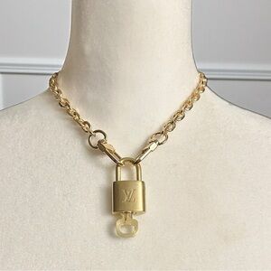 Authentic Louis Vuitton #320 Lock & Key Set on a 18K Gold Plated Chain Necklace